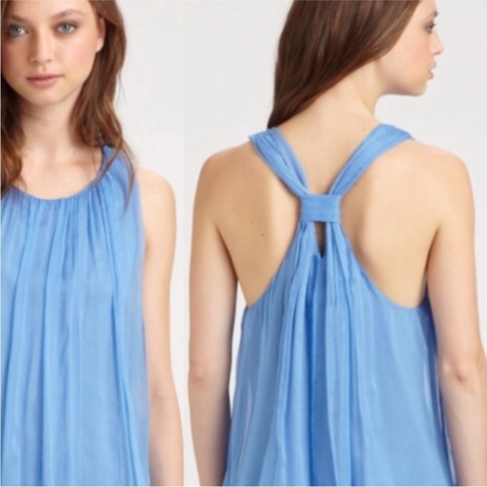 Alice + Olivia 100% Silk Flowy Textured Blue Tank Top